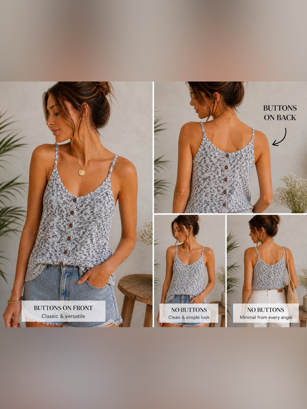 Madewell Knit Button Tank Top Reversible Boho Coastal Lightweight Cami
